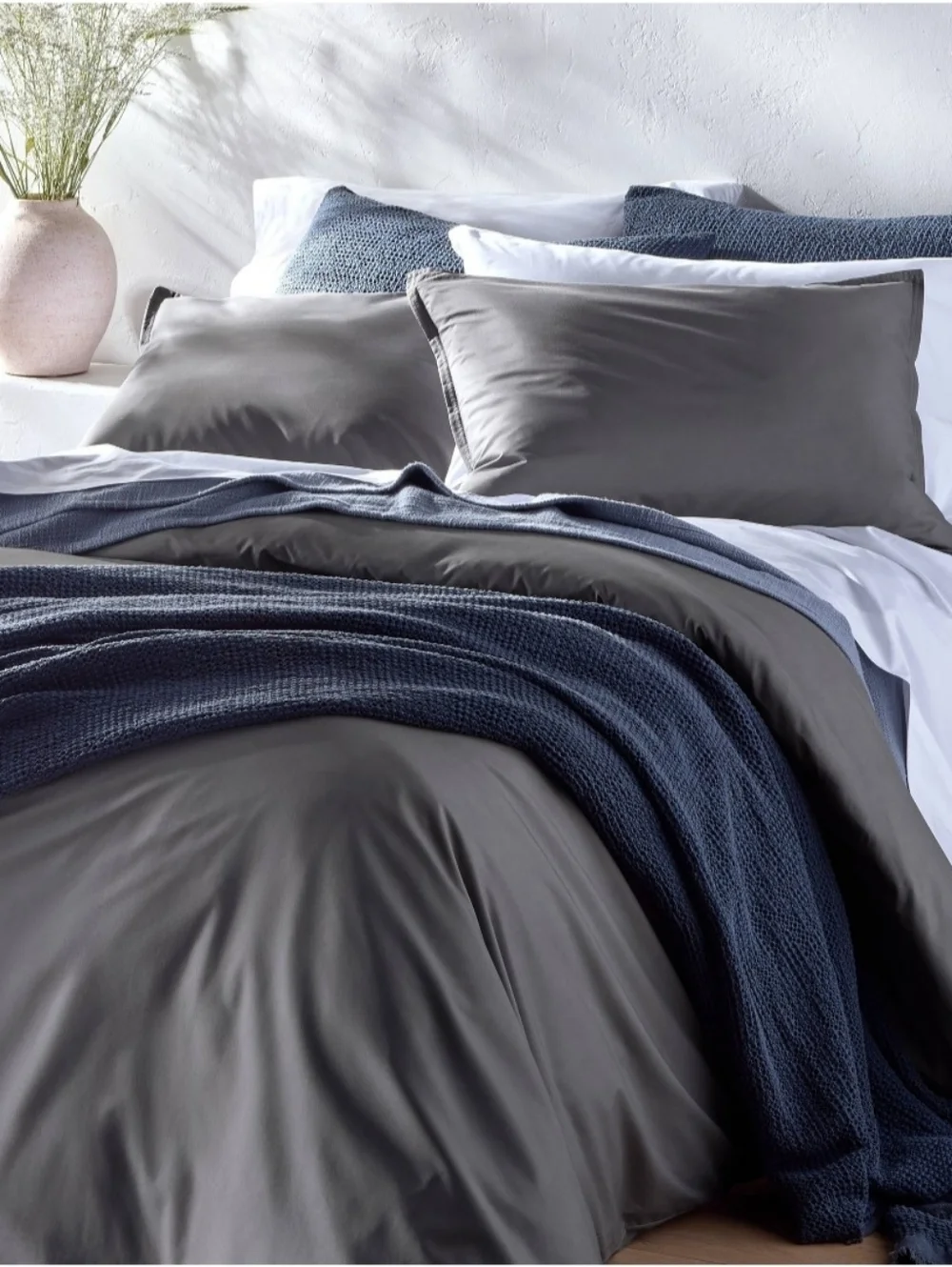 Casaluna King Cotton Percale Duvet Set Dark Gray